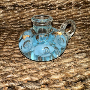 Vtg. JOE ST. CLAIR HAND BLOWN BLUE TRUMPET FLOWER PAPER WEIGHT/CANDLE HOLDER